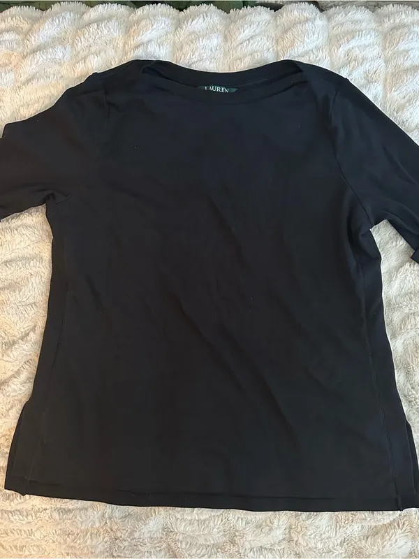 Lauren Ralph Lauren Black Boatneck Short Sleeve Tee Preppy Minimalist Basics - Image 2