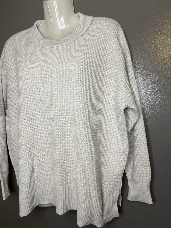 Aerie Sweater Womens XS Gray Waffle Knit Crewneck Pullover Cozy Relaxed Fit - Image 5