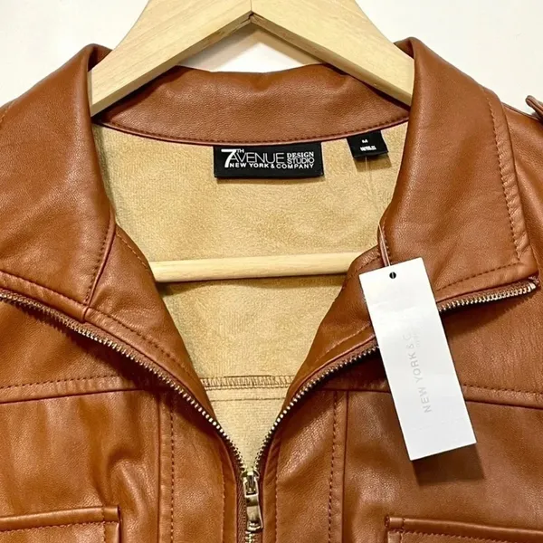 New York & Company Faux Leather Moto Jacket Size Large NWT - Image 4