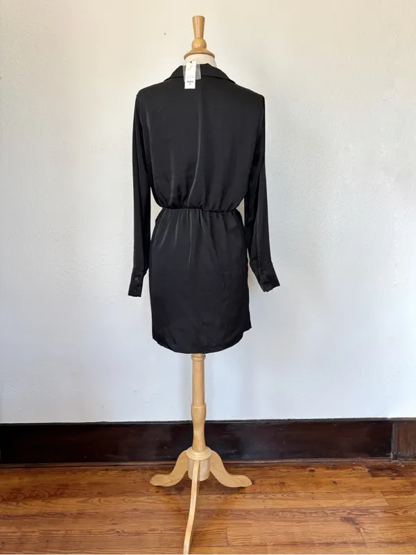 Francesca's Collections Black Long Sleeve Wrap Mini Dress - Image 6