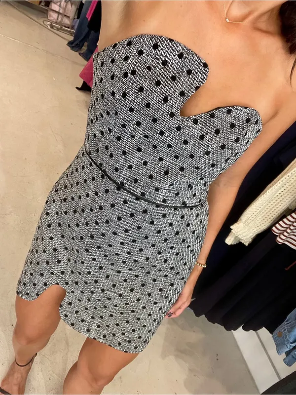 Amanda Uprichard Puzzle Strapless Mini Dress in Black Polka Dot M - Image 5