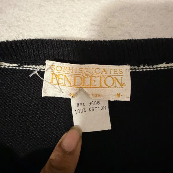 Sophisticates by Pendleton Womens Medium Striped Cotton Cardigan Black Teal USA - Image 2