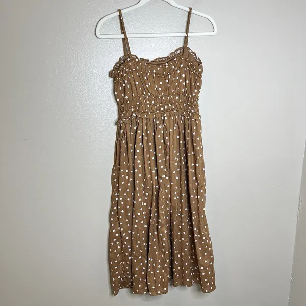 Maurice's Women's Dress S Brown Polka Dot Midi‎ Coquette Cute Spaghetti Thin Strap Wedding - Image 7