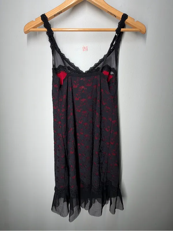 Y2K Arianne Black Red Lace Slip Dress Whimsigoth Dark Romantic Goth Femme Fatale - Image 8