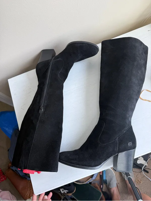 Born Elbe Black Suede Heeled Tall Boots Size 9 - Image 8