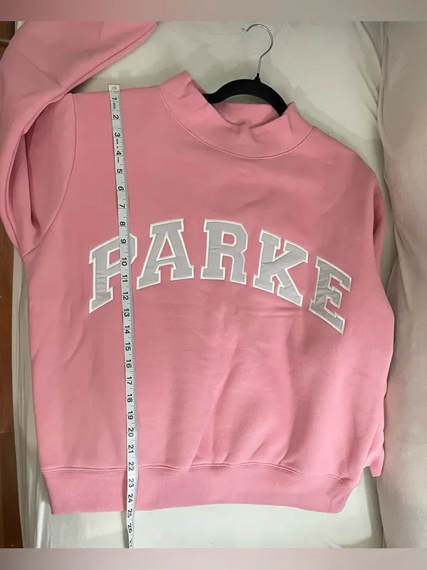 PARKE Valentine’s Varsity Mockneck Crewneck Pullover Sweatshirt Blush Lavender S - Image 8
