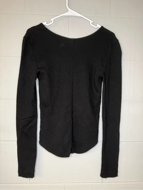 We The Free Tate Keyhole Ribbed Long Sleeve Top in Black Women’s Size Medium - Image 3