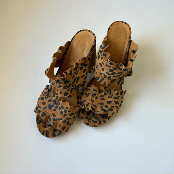 Free People Rosie Ruffle Block Heels in Leopard Print - Image 3