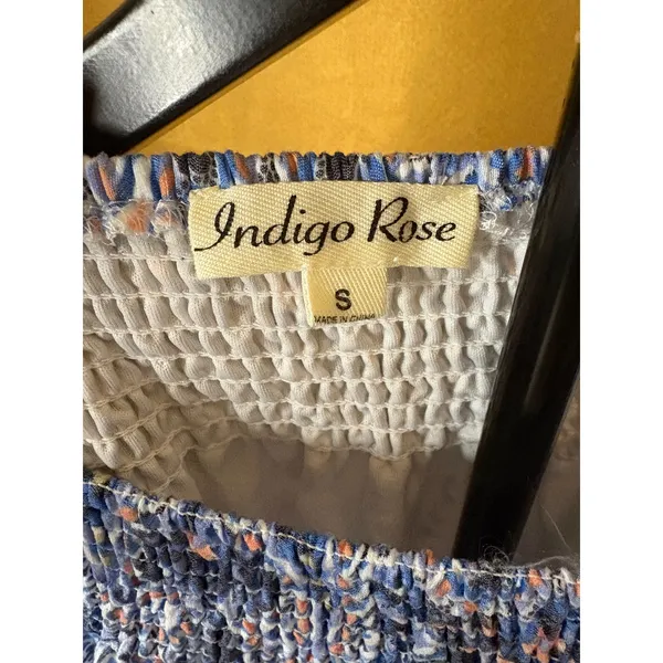NWT Indigo‎ Rose Paisley Smocked Neck Bell Sleeve Shift Dress Blue Coral S Boho - Image 3