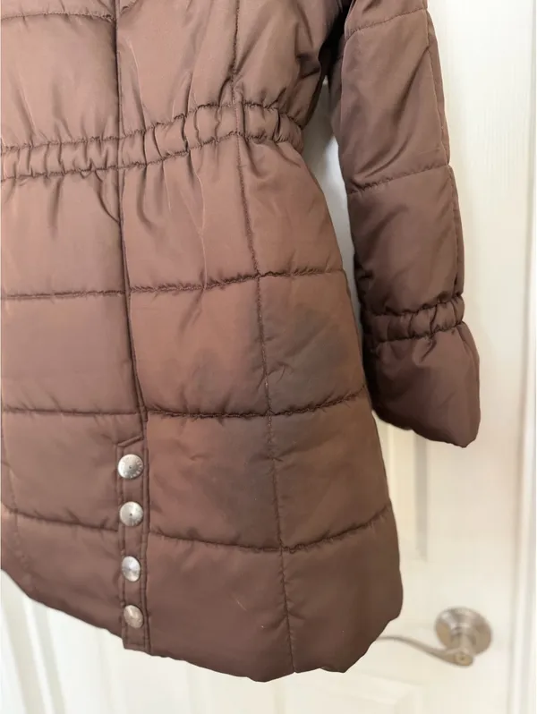 KC Collections brown puffer coat with faux fur hood - Image 6