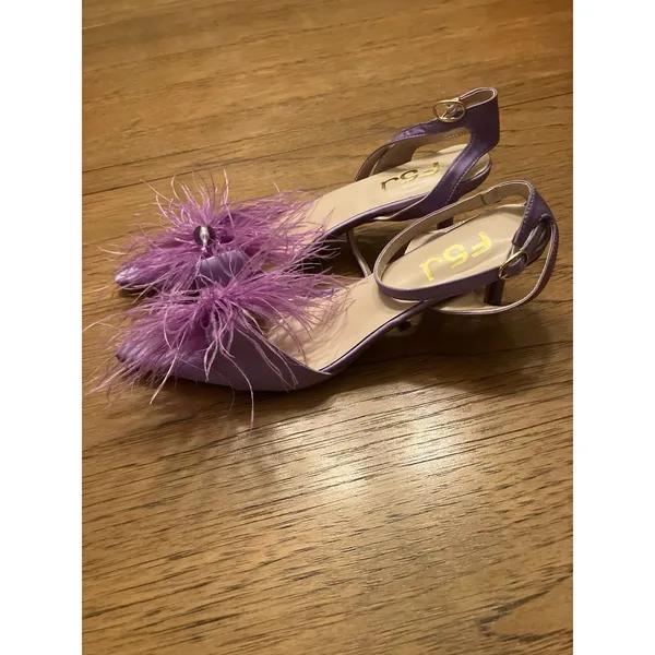 FSJ Purple Satin Pointed Toe Strappy Ankle Strap Feather Pumps Party US 7 - Image 3