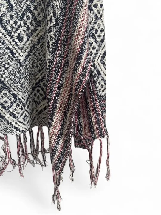 Boho Fringe Pullover Sweater - Navy & Gray Aztec Pattern Tribal Drapey Size 2XL - Image 4