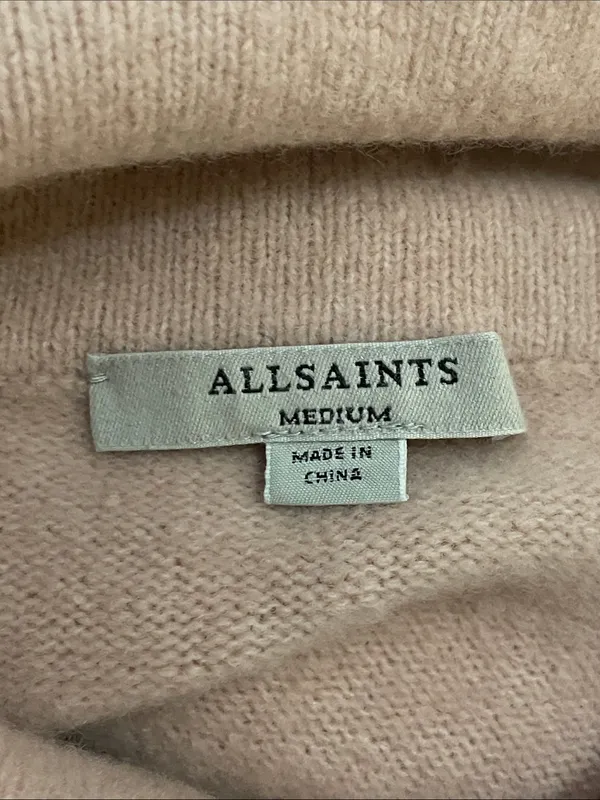 AllSaints Lock Roll Neck Sweater M Rose Pink Asymmetric Wool Yak Knit WK156T - Image 2