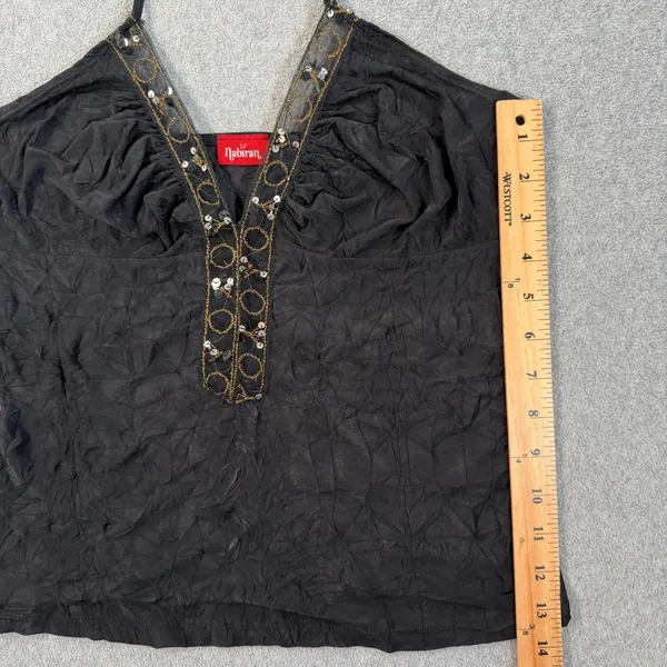 Nabiran Y2k Women's Small Black Halter Top Sequined Beaded Crinkle Tank Blouse - Image 7