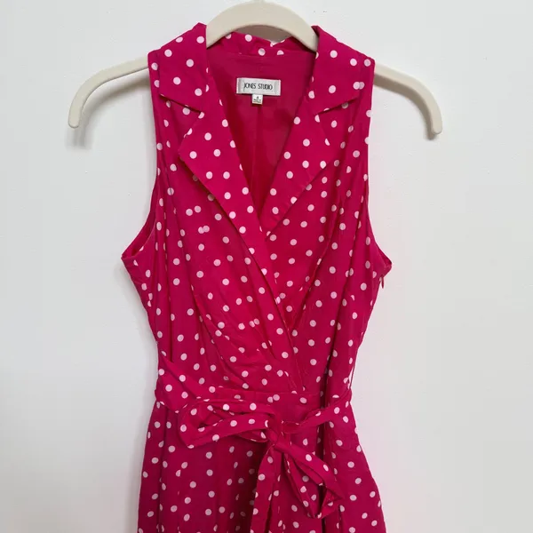 Jones Studio Pink Polka Dot Sleeveless Faux Wrap‎ Dress Size 4 - Image 7