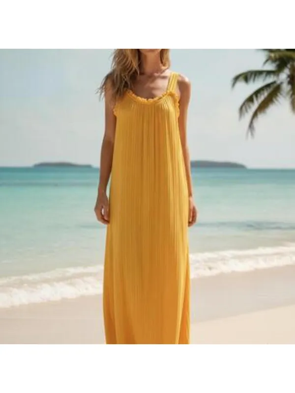 Sundance Womens XS Yellow Cotton Gauze Cross-Back Maxi Dress - Image 2