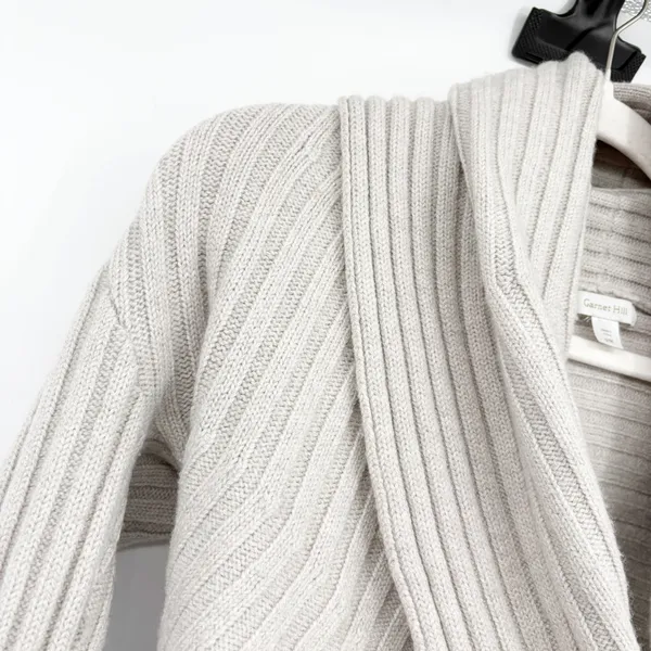 Garnet‎ Hill Womens Merino Wool Ribbed Draped Open Front Cardigan S/M Oatmeal - Image 4