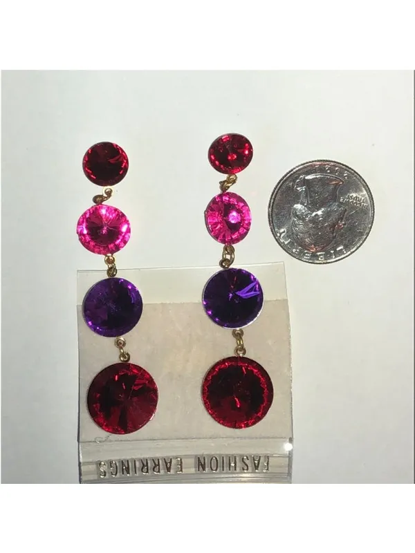 Multicolor Pink Red Purple Dangle Rhinestone Drop Earrings - Image 4