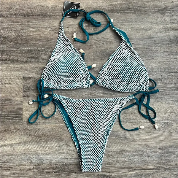 ZAFUL Multiway Triangle Bikini Set – Fishnet Side-Tie Bandeau Halter (XL) ♦️ - Image 2