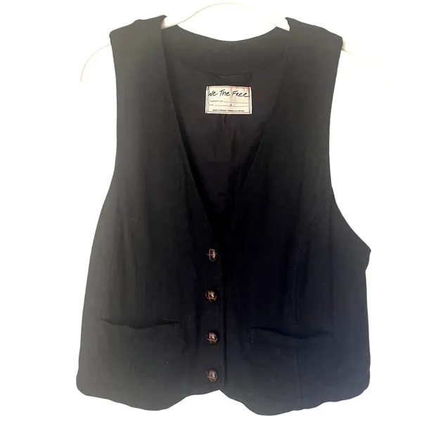Free People We the Free Charley Linen Vest in Black Women's sz. S - Image 3