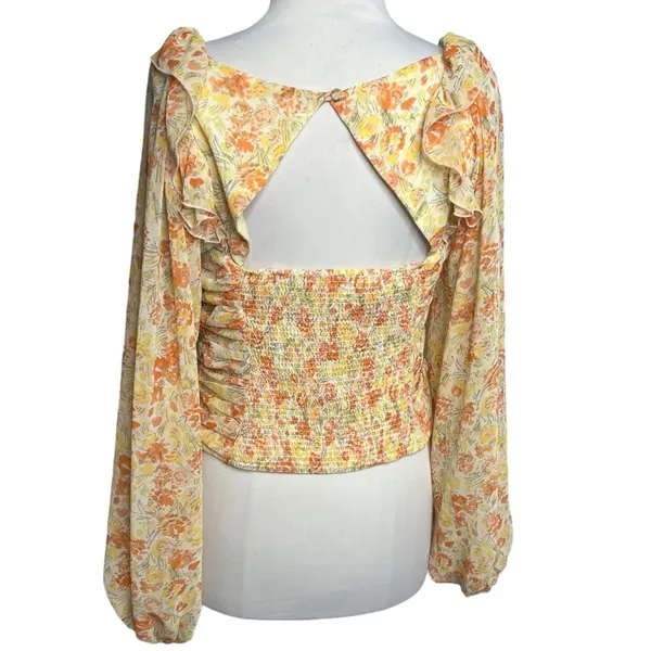 Free people Mable floral top‎ peach Sz S balloon sleeve - Image 8