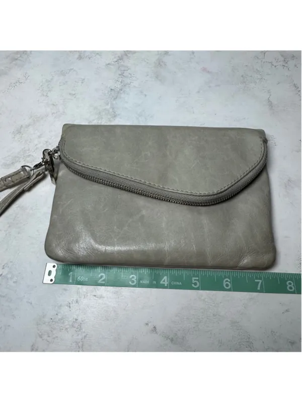 Women's Hobo Daria Leather Shoulder Bag Clutch Small Taupe Silver - Image 10