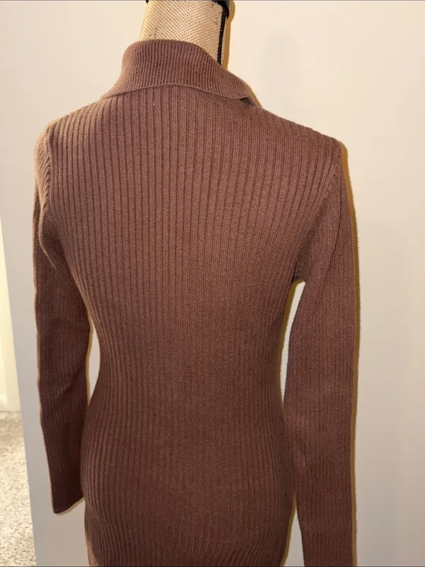 Hollister Chocolate Brown Ribbed V-Neck Sweater Dress - Image 4