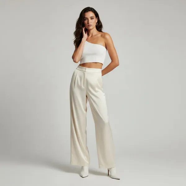 CIDER White One Shoulder Ribbed Crop Top L - Image 4