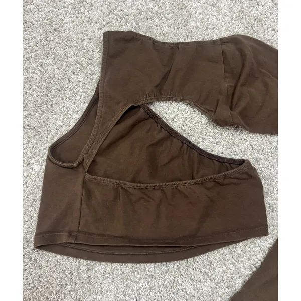 Motel Brown Asymmetrical One Shoulder Long Sleeve Crop Top Size Small - Image 6