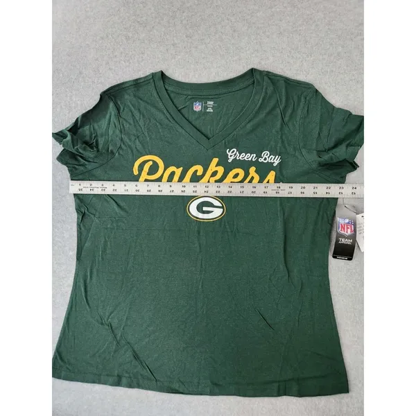 NEW Green Bay‎ Packers NFL T-shirt V-neck Football Tee Green Women's Plus 2XL - Image 5
