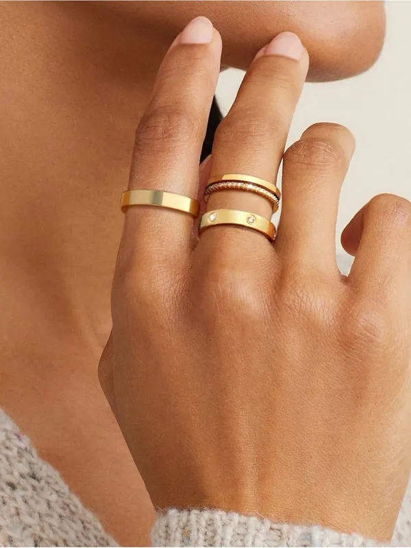 Non Tarnish Dainty 14K Gold Plated Stackable Rings Cubic Zirconia Ring Set - Image 2