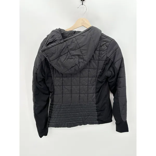 Marc New York Jacket Womens Medium Black Faux Leather‎ Quilted Hooded Zip B16 - Image 2