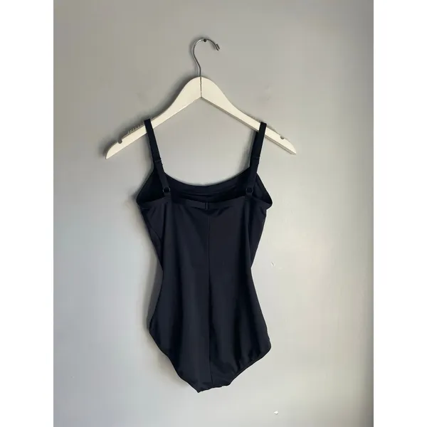 Capezio Black‎ Bodysuit Scoop Neck Spaghetti Strap Snap Crotch Size L with Bra - Image 2