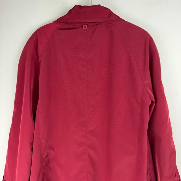 London Fog Red Button Front Trench Coat Jacket Sz Medium Plaid Flannel Lined - Image 13