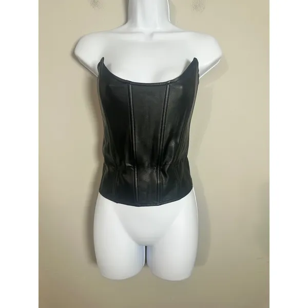 Miaou Leia Black Vegan Faux Leather Cropped Strapless Corset Top Size M - Image 2