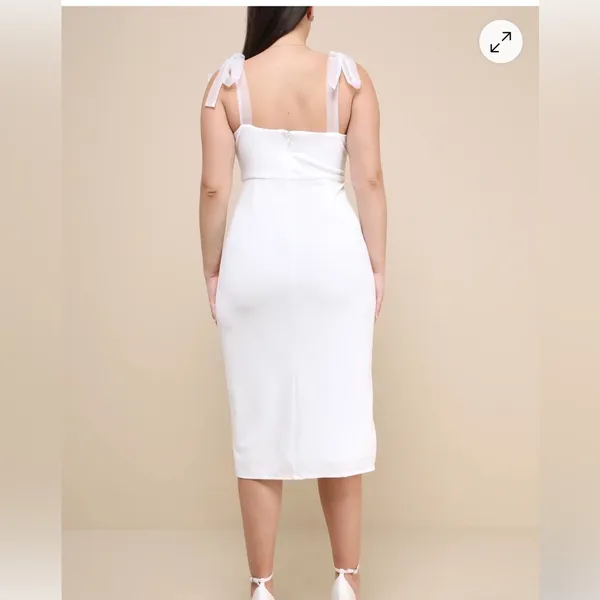 Lulus Romantic Celebration White Tie-Strap Bodycon Midi Dress Size Medium - Image 2
