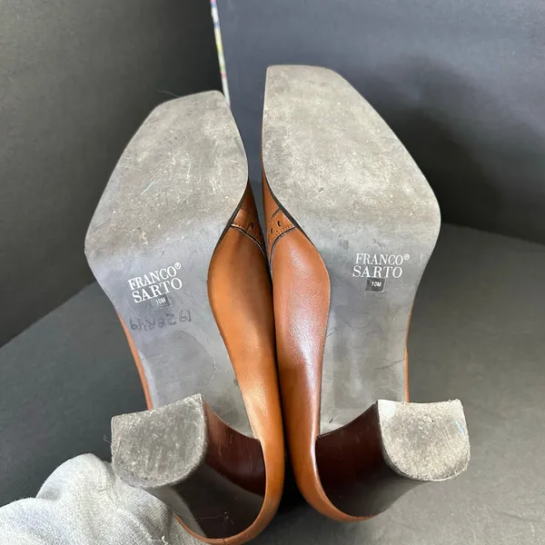 Franco Sarto Womens size 10 Square Toe Western Leather Bootie Heel Brown - Image 10