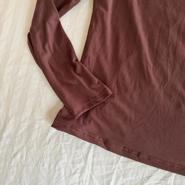 Women's Mock Neck Long Sleeve Brown Stretchy Top Size L #260245 - Image 3