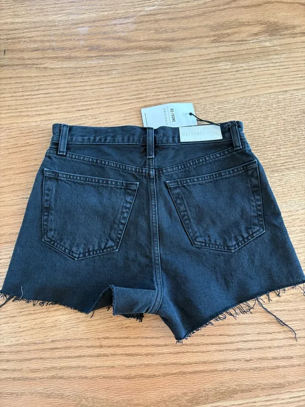 Re/Done Black High-Rise Button-Front Denim Shorts - Image 2