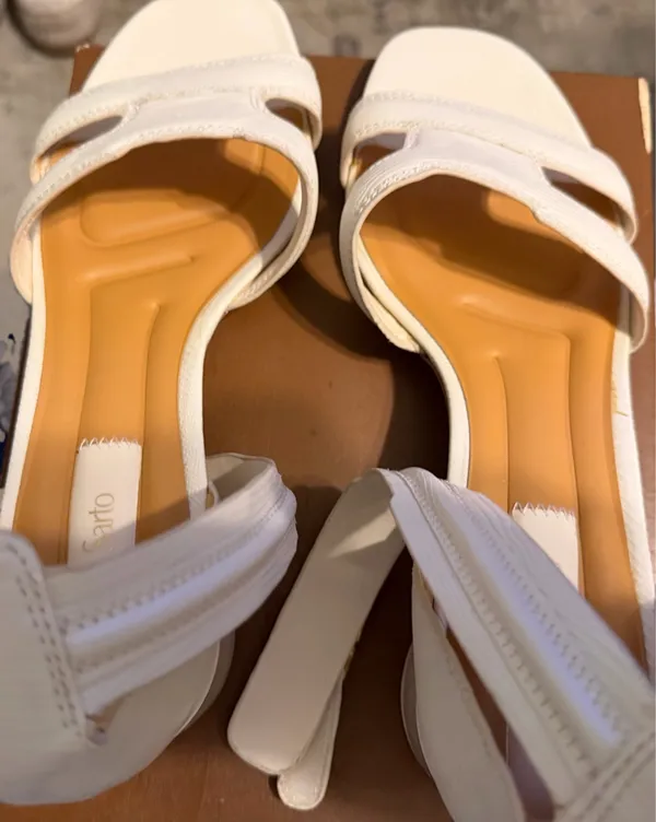 Franco Sarto White Leather Heeled Sandals Women's SZ 10 - Image 4