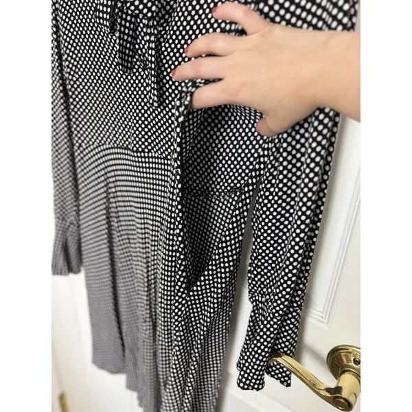 Zara Black White Polka Dot Bell Sleeve Mini Dress Tie Neck M Preppy LBD Cocktail - Image 6