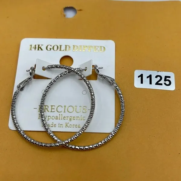 NWT Precious 14K white dipped gold textured hoops. Omega clasp. - Image 5