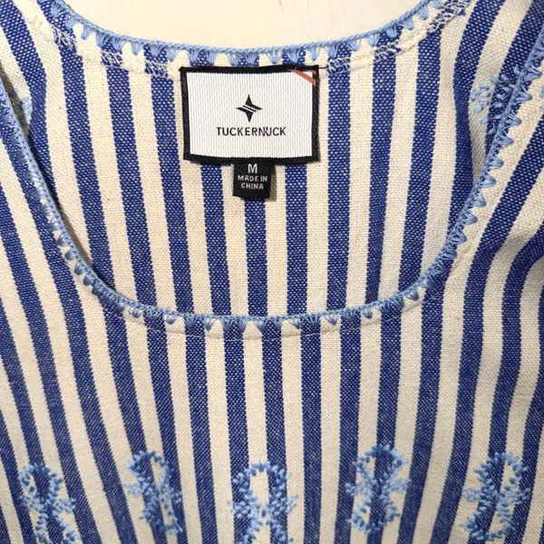 Tuckernuck Sullivan Embroidered Canvas Caftan sz M Blue Stripe Mini Swim‎ Cover - Image 8