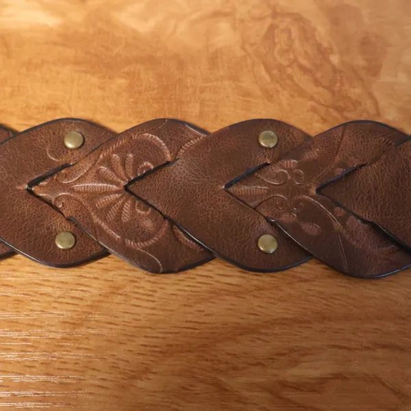 Boho Braided Heart Tooled Leather Belt Womens Size XL Brown Floral Y2K Cowgirl - Image 5