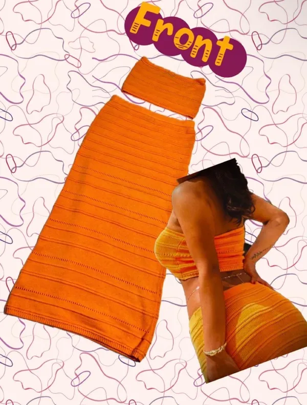 Freshman 1996 orange knit set with horizontal ribbed texture, size L NWT - Image 2