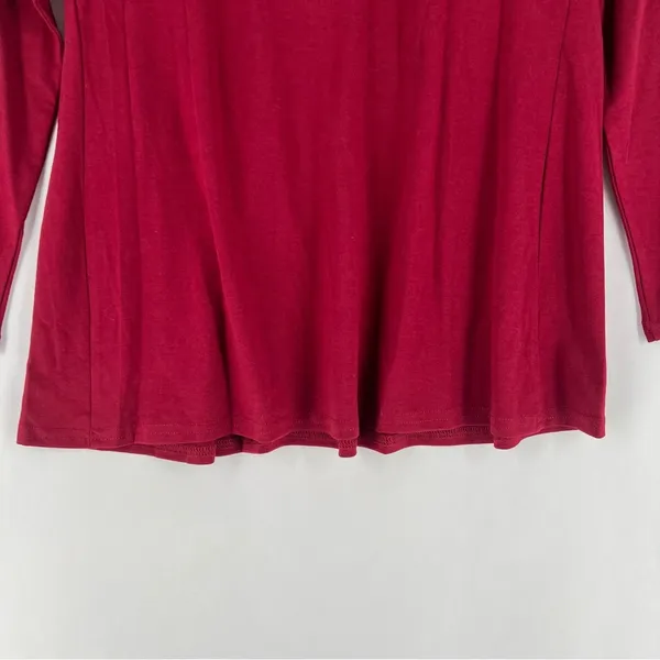 Coolmee‎ Soft Stretch Burgundy Pleated Babydoll Long Sleeve Henley Tunic Top - Image 10