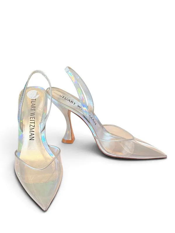 STUART WEITZMAN Xcurve Slingback Iridescent Silver & Clear Pointed Toe Pumps 9 - Image 3
