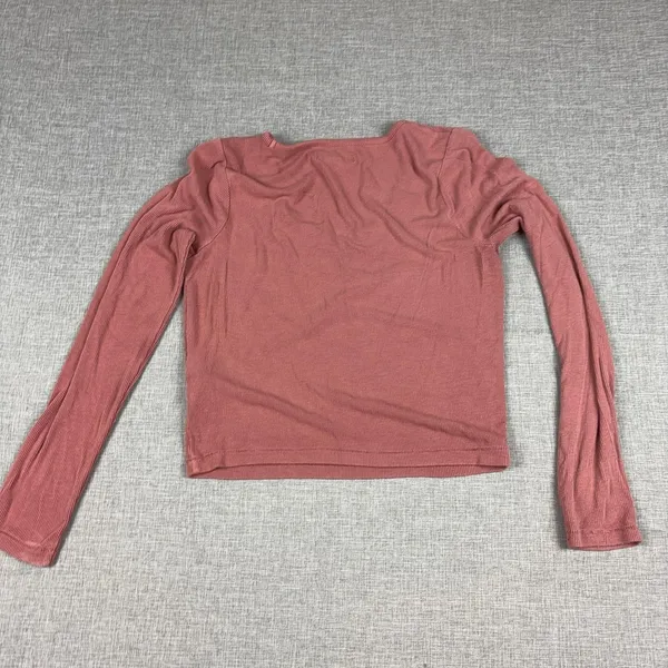 Madewell T-Shirt Womens S Pink Notch V-Neck Long Sleeve Ribbed Cropped Top - Image 11