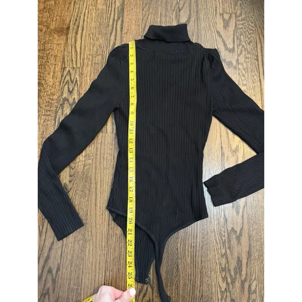 Naked Wardrobe Ribbed Black Turtleneck Thong Bodysuit Sz Small Stretch NEW - Image 8