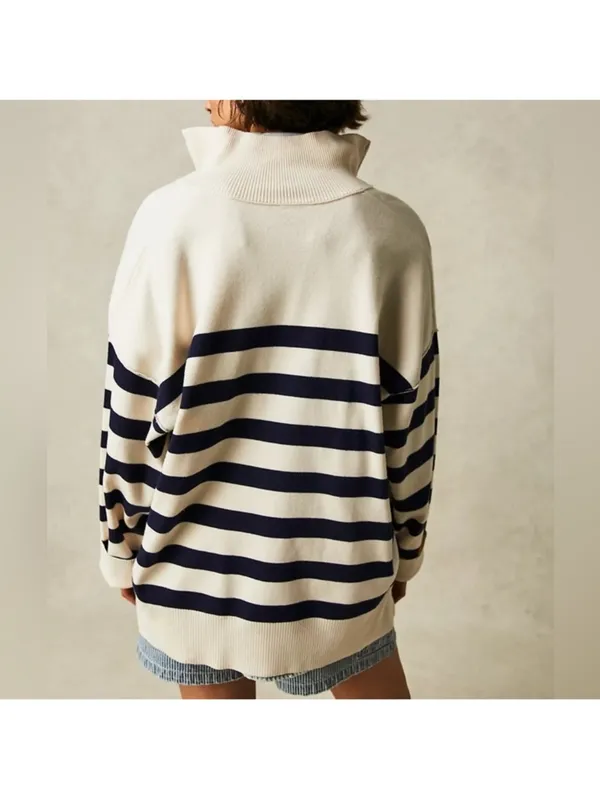 Free People Coastal Stripe Pullover in Champagne Navy - Blue Combo - Small - Image 3